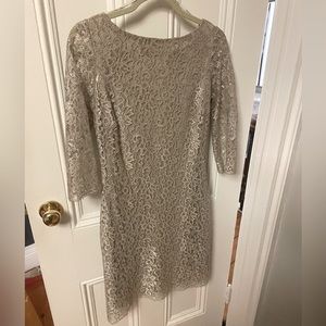 Calvin Klein Dress.  Shimmery Beige Lace.  Size 4.